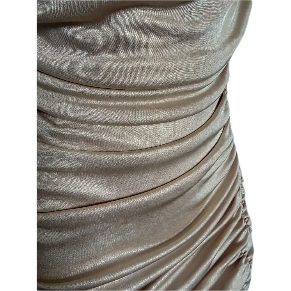 Express Bodycon Ruched Champagne Dress Cowl Neck Women’s Size Petite S - Picture 4 of 8